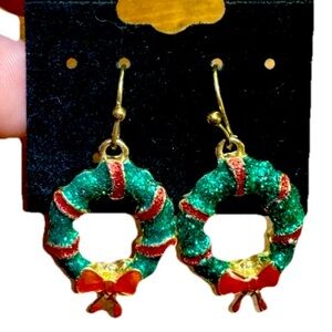Festive Green and Red Wreath Earrings